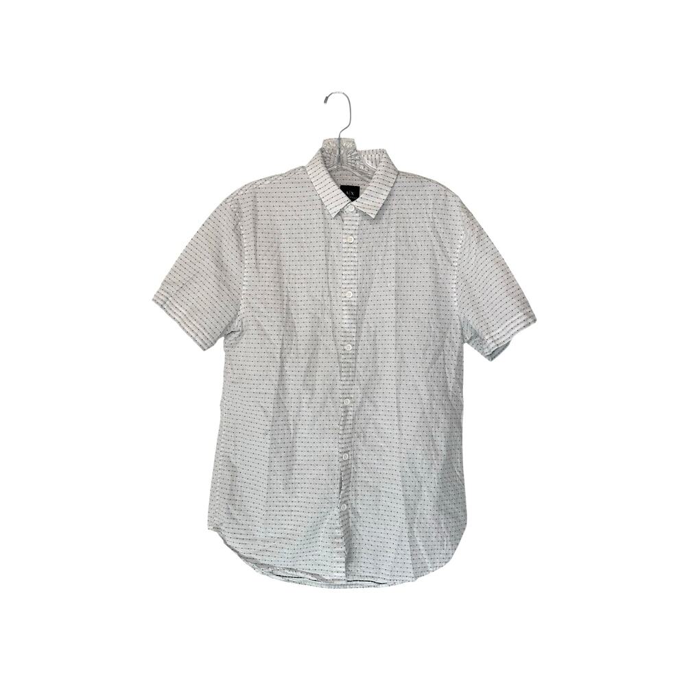 Armani Exchange Men's Button Up Shirt Black White Polka Dot Short‎ Sleeve Small